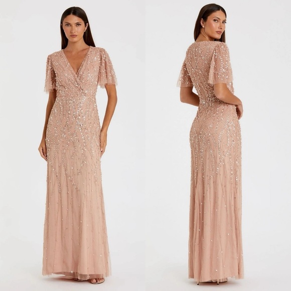 NWT Mac Duggal 35109 Pink Embellished Flutter Sleeve Gown Size 6 - Picture 1 of 10